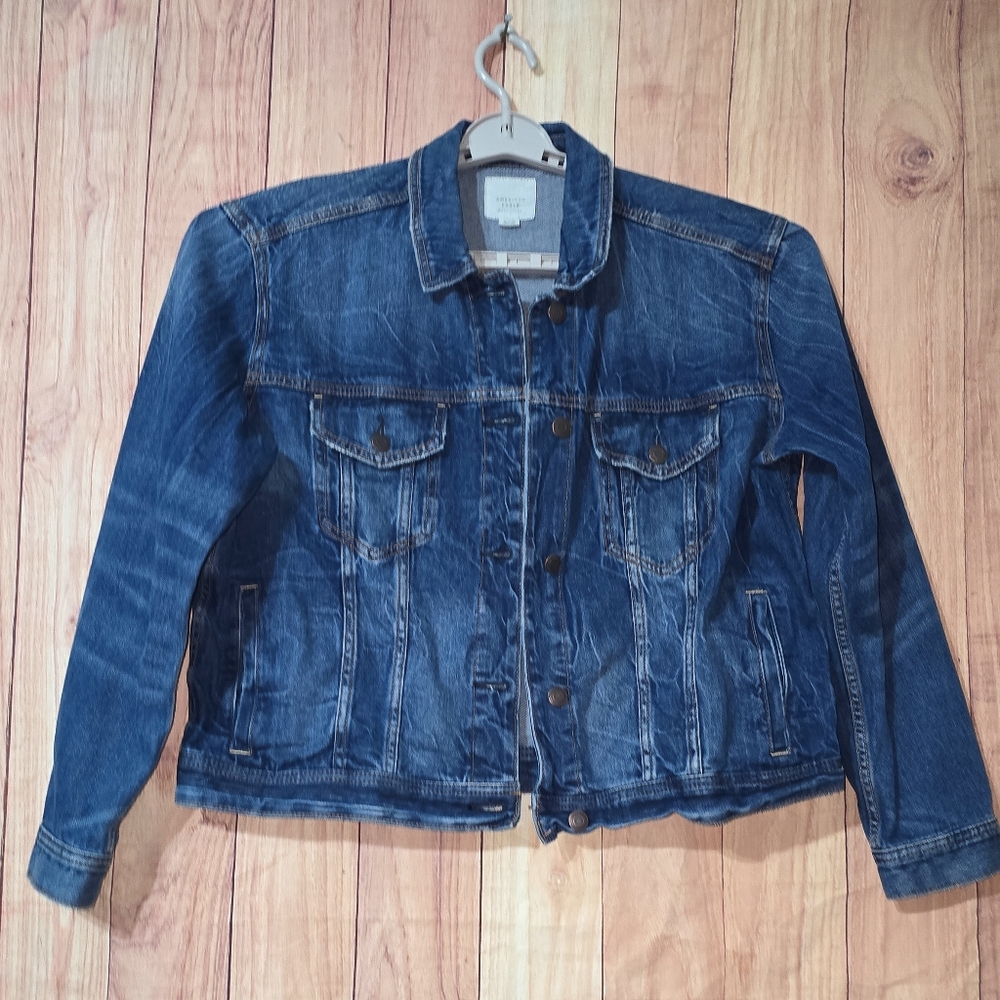 American Eagle Denim Medium Wash Botton Front Long Sleeve Blue Jacket XL - Picture 3 of 9